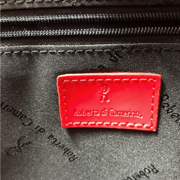 ROBERTA DI CAMERINO VTG Patent Leather Handbag Black Red Unique Boho Retro Rare - Picture 9 of 12